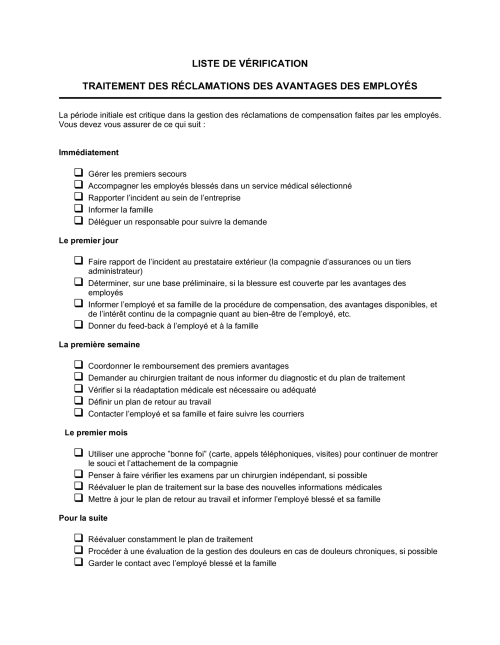 Business-in-a-Box's Liste de vérification Traitement des demandes de compensation