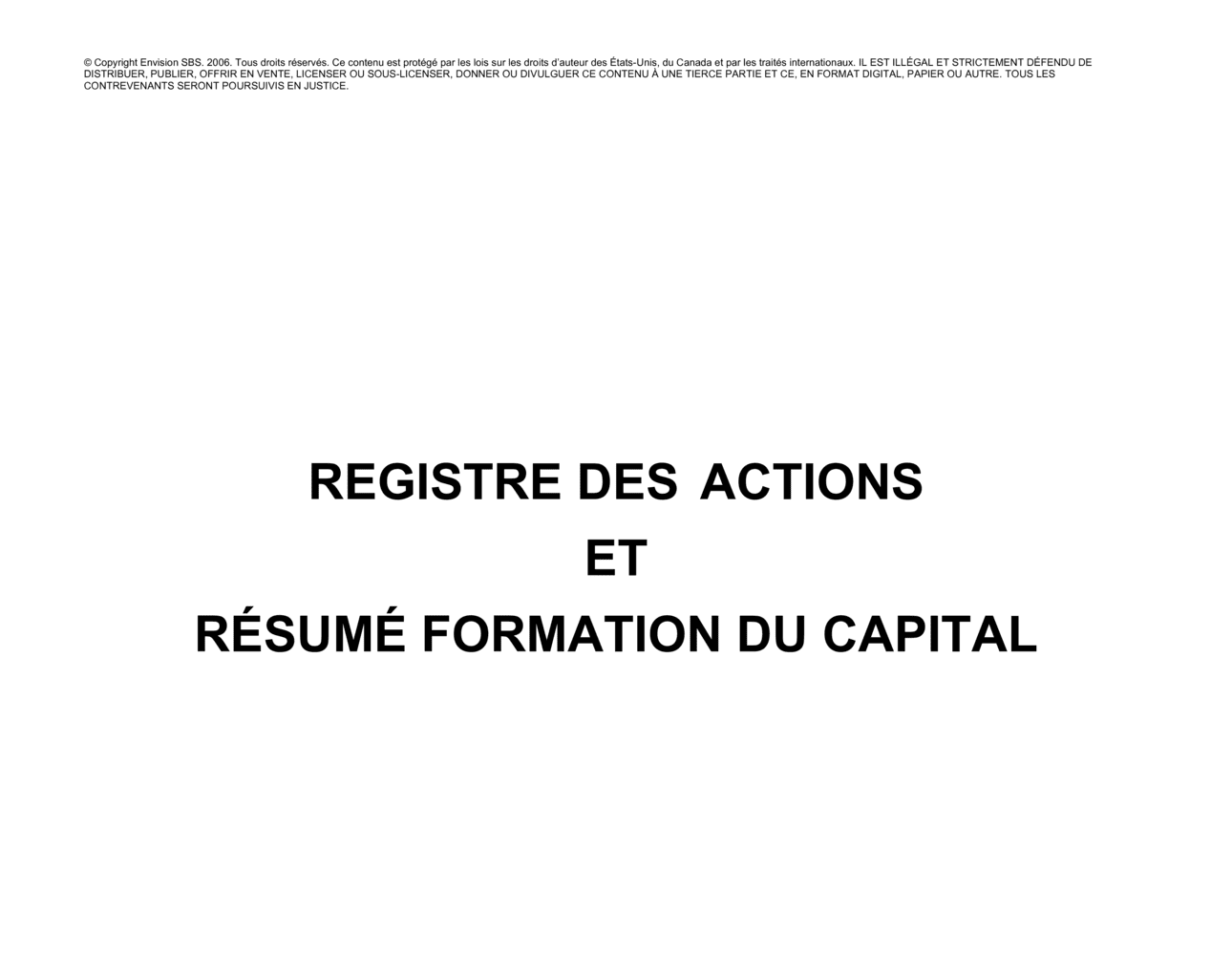 Business-in-a-Box's Livre des actions Résumé formation du capital