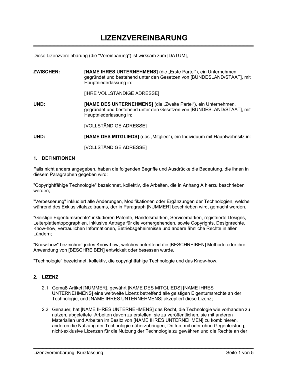 Business-in-a-Box's Lizenzvereinbarung Kurzfassung