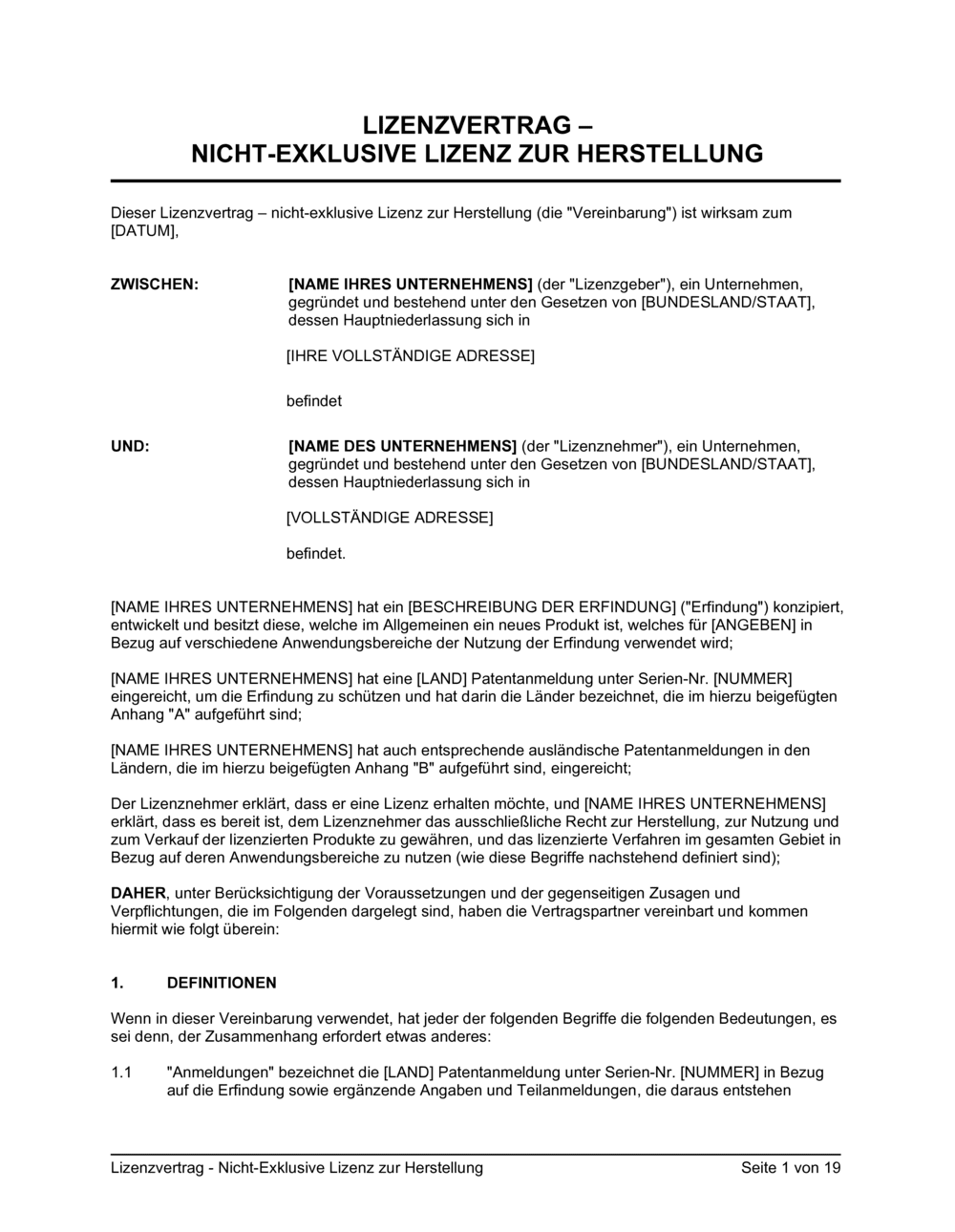 Business-in-a-Box's Lizenzvertrag - Nicht-Exklusive Lizenz zur Herstellung