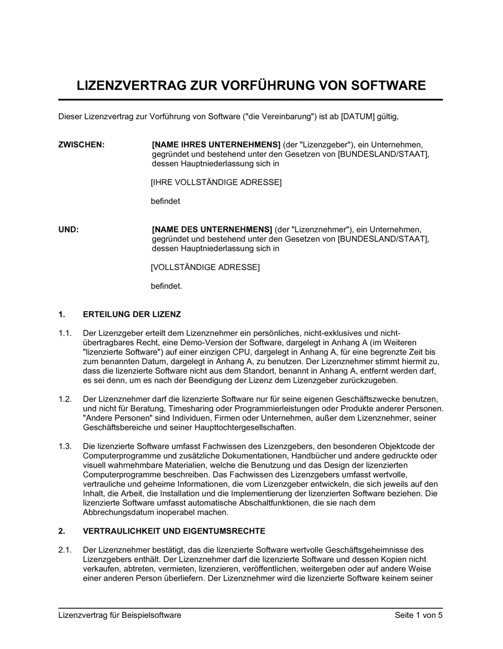 Business-in-a-Box's Lizenzvertrag für Beispielsoftware