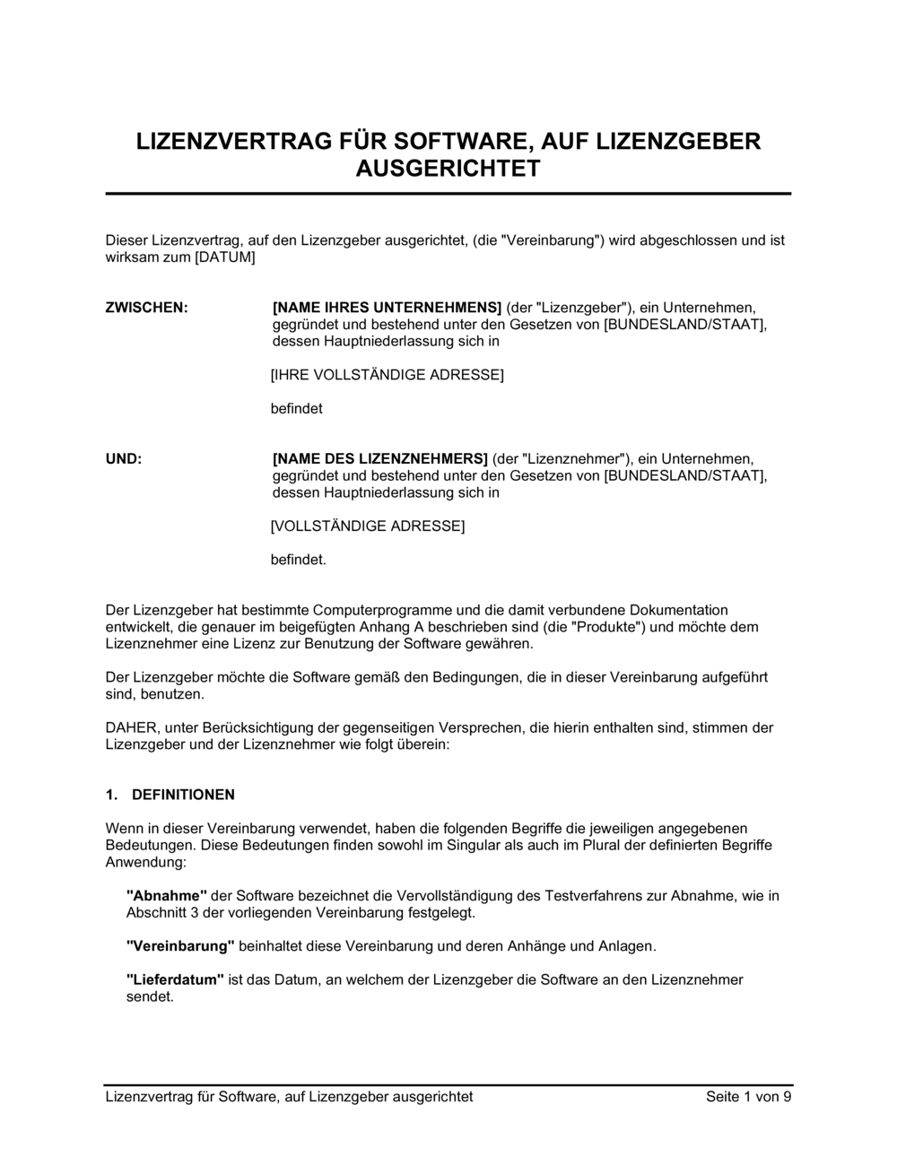 Business-in-a-Box's Lizenzvertrag für Software auf Lizenzgeber ausgerichtet