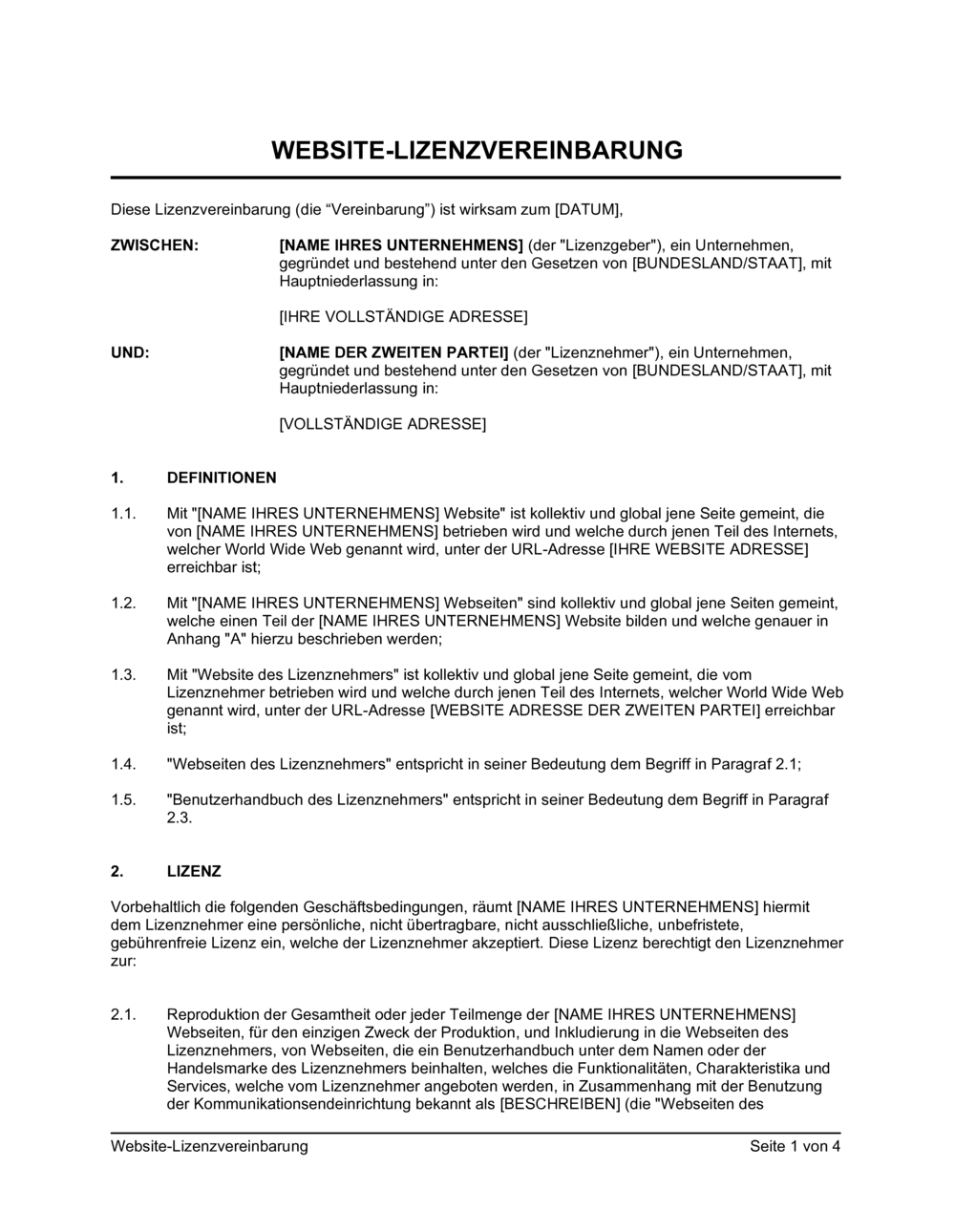 Business-in-a-Box's Lizenzvertrag über Website