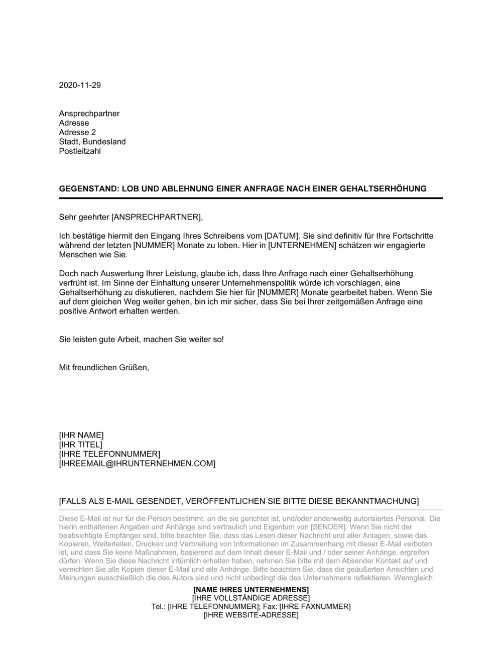 Business-in-a-Box's Lob und Ablehnung einer Anfrage nach einer Gehaltserhöhung