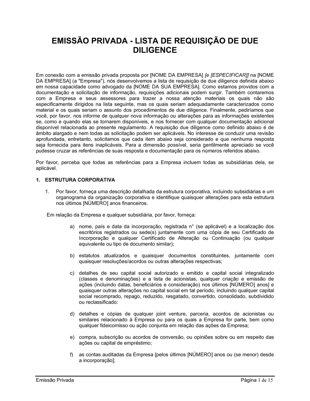 Business-in-a-Box's Local Privado Lista de Requisição de Devida Diligência