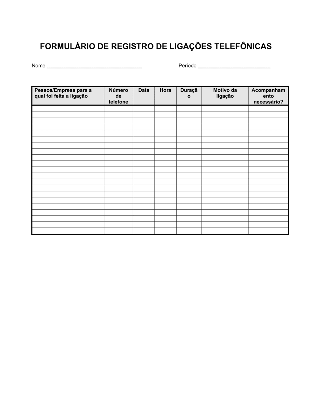 Business-in-a-Box's Log de Registro de Telefone