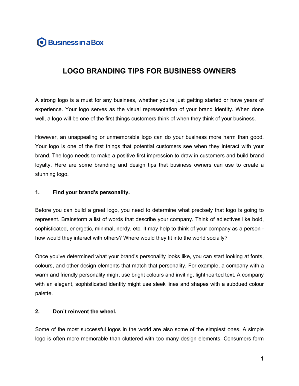 Business-in-a-Box's Logo Branding Tips For Business Owners Template