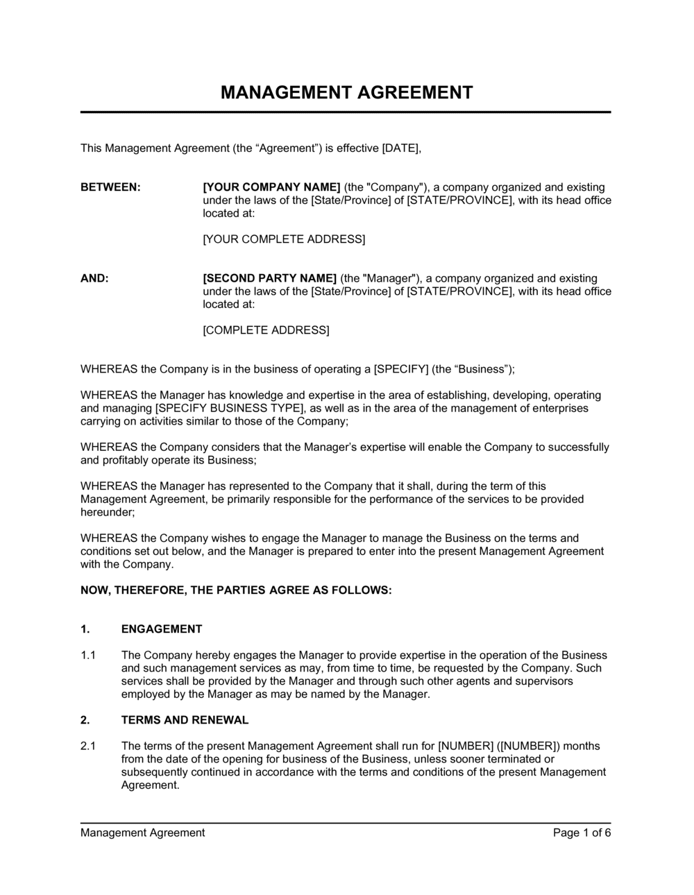 Business Management Contract Template