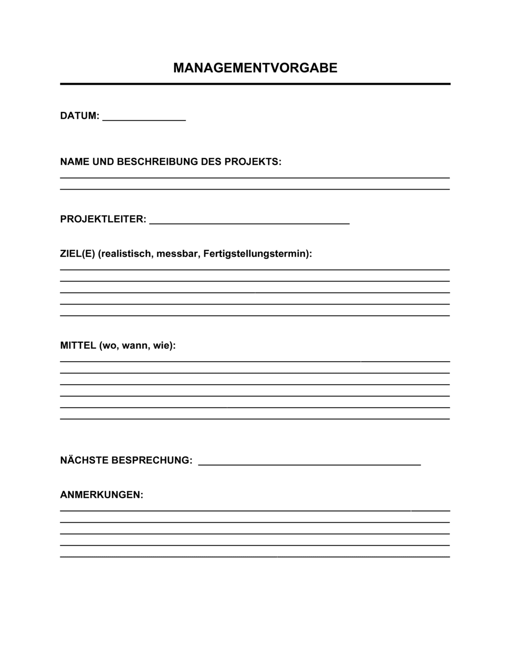 Business-in-a-Box's Managementvorgabe