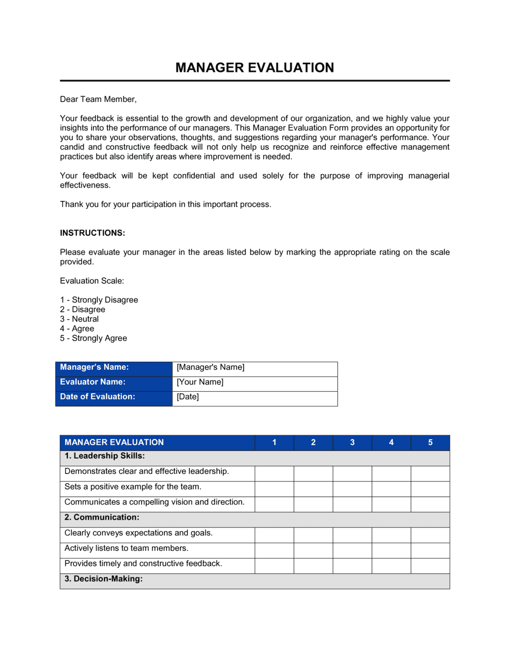 Manager Evaluation Template