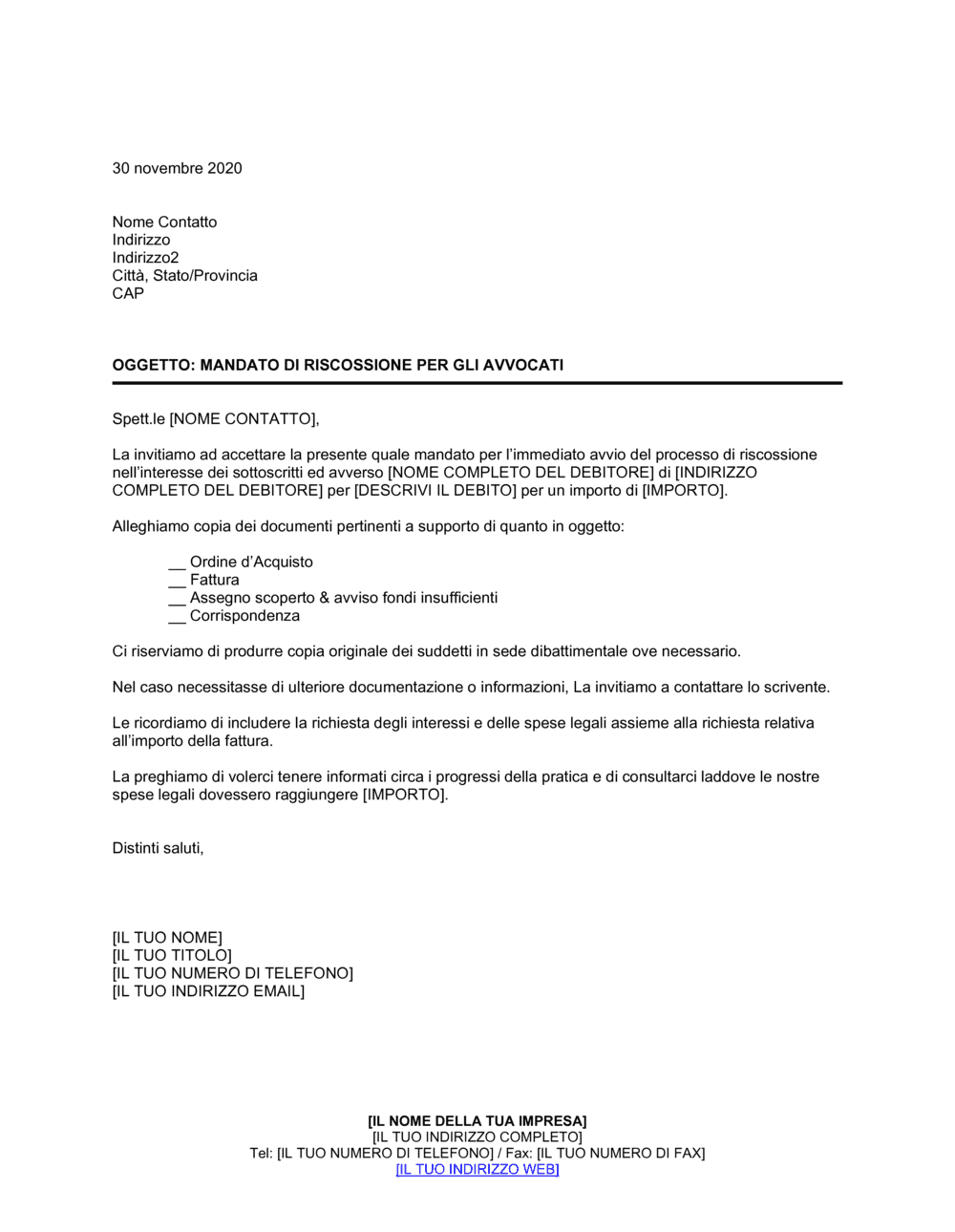 Business-in-a-Box's Mandato di riscossione per gli avvocati