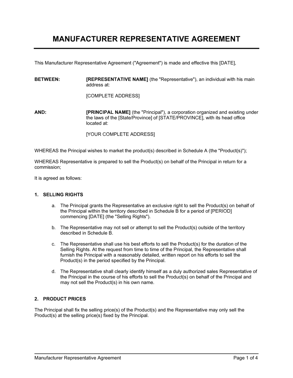 Sales Representation Agreement Template