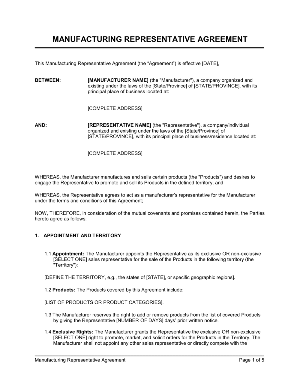 Business-in-a-Box's Manufacturing Representative Agreement Template