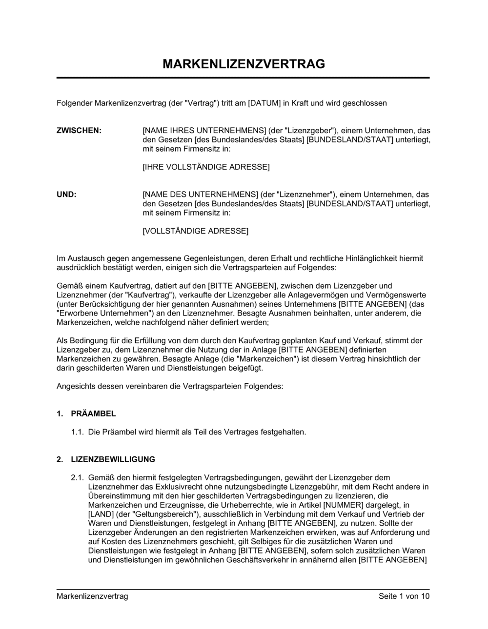 Business-in-a-Box's Markenlizenzvertrag