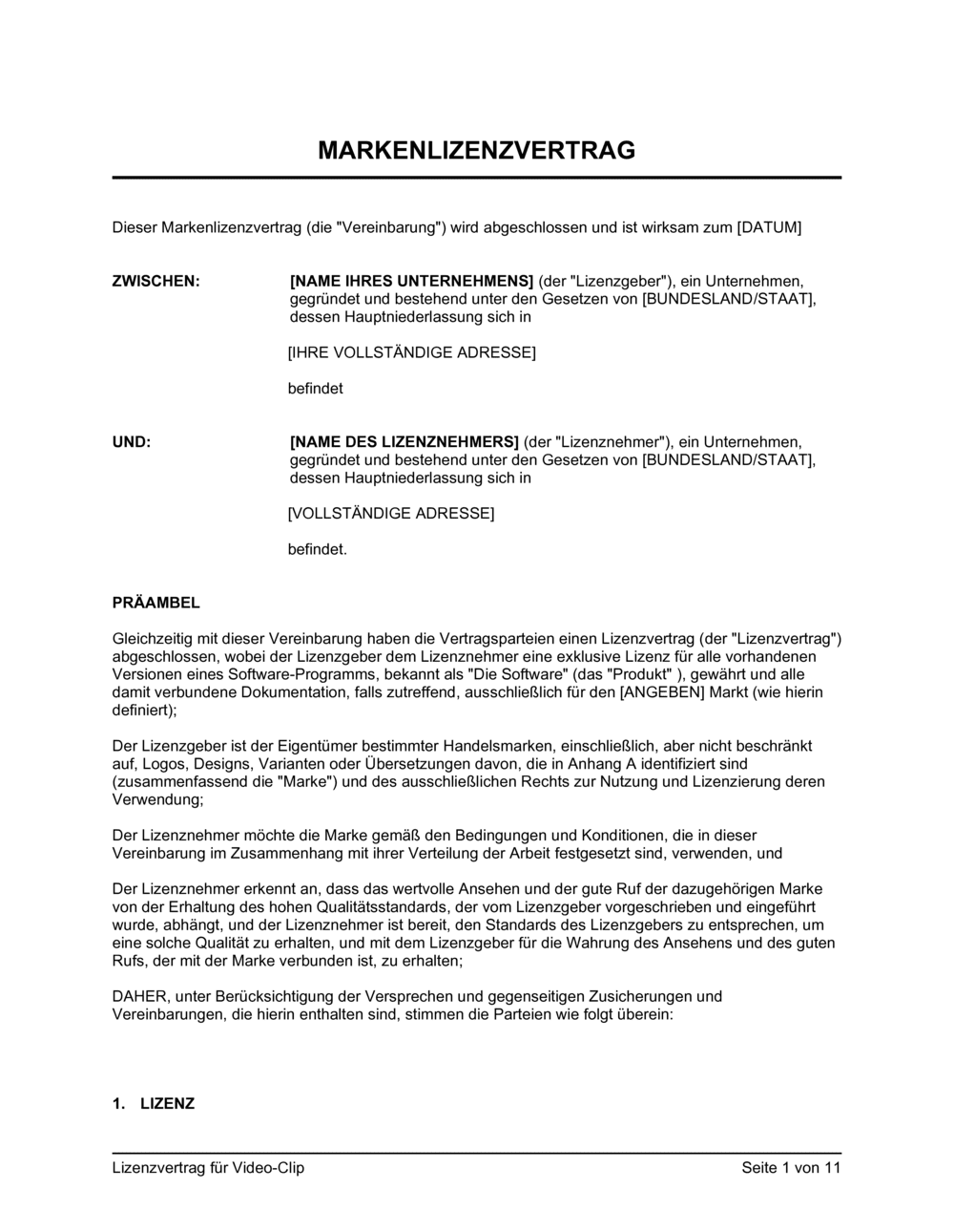 Business-in-a-Box's Markenlizenzvertrag für Software