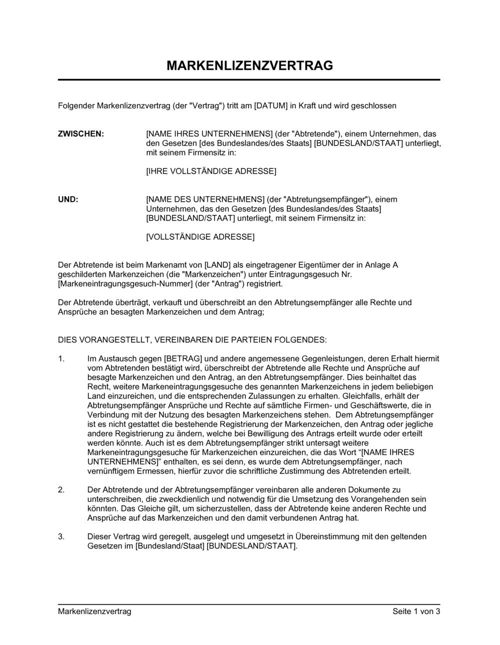 Business-in-a-Box's Markenlizenzvertrag Kurzform