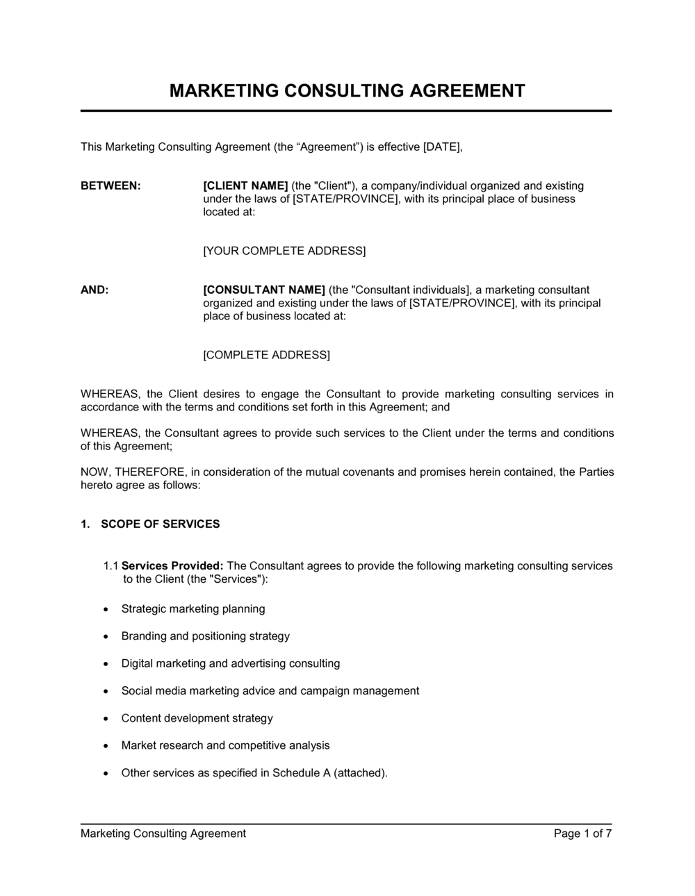 Business-in-a-Box's Marketing Consulting Agreement Template