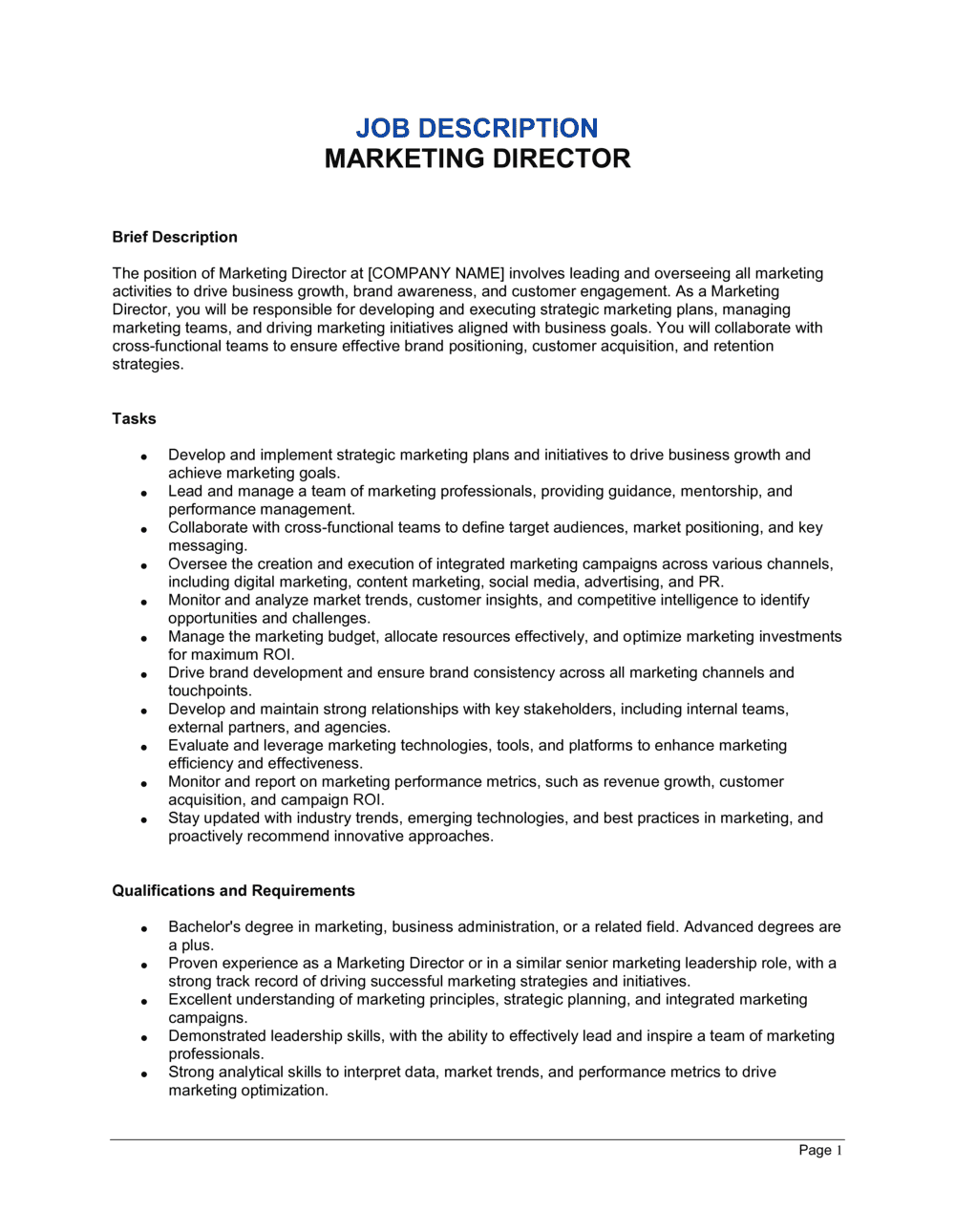 Business-in-a-Box's Marketing Director Job Description Template