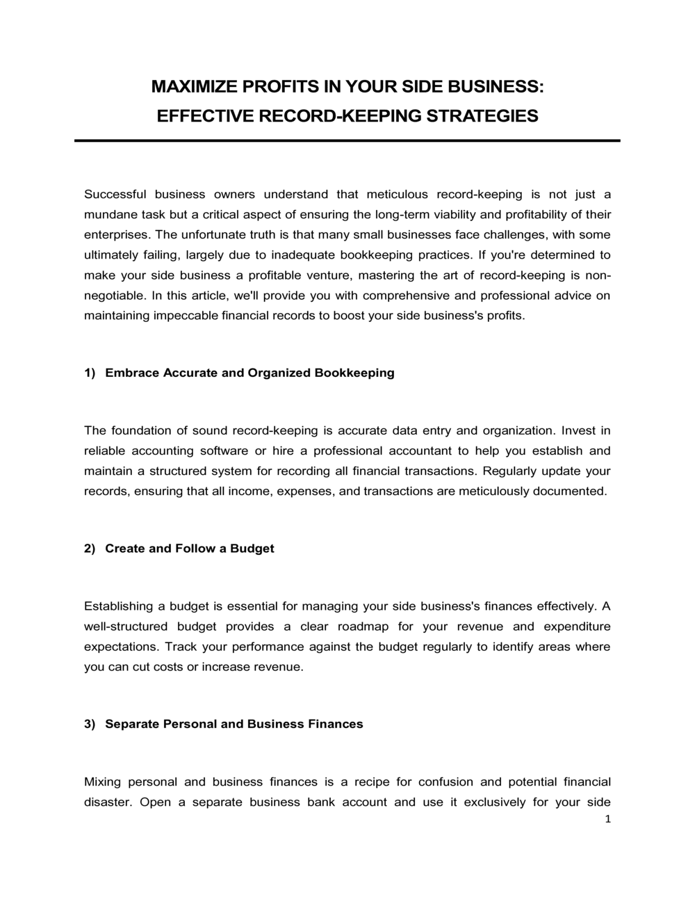 Business-in-a-Box's Maximize Profits In Your Side Business Effective Record Keeping Strategies Template