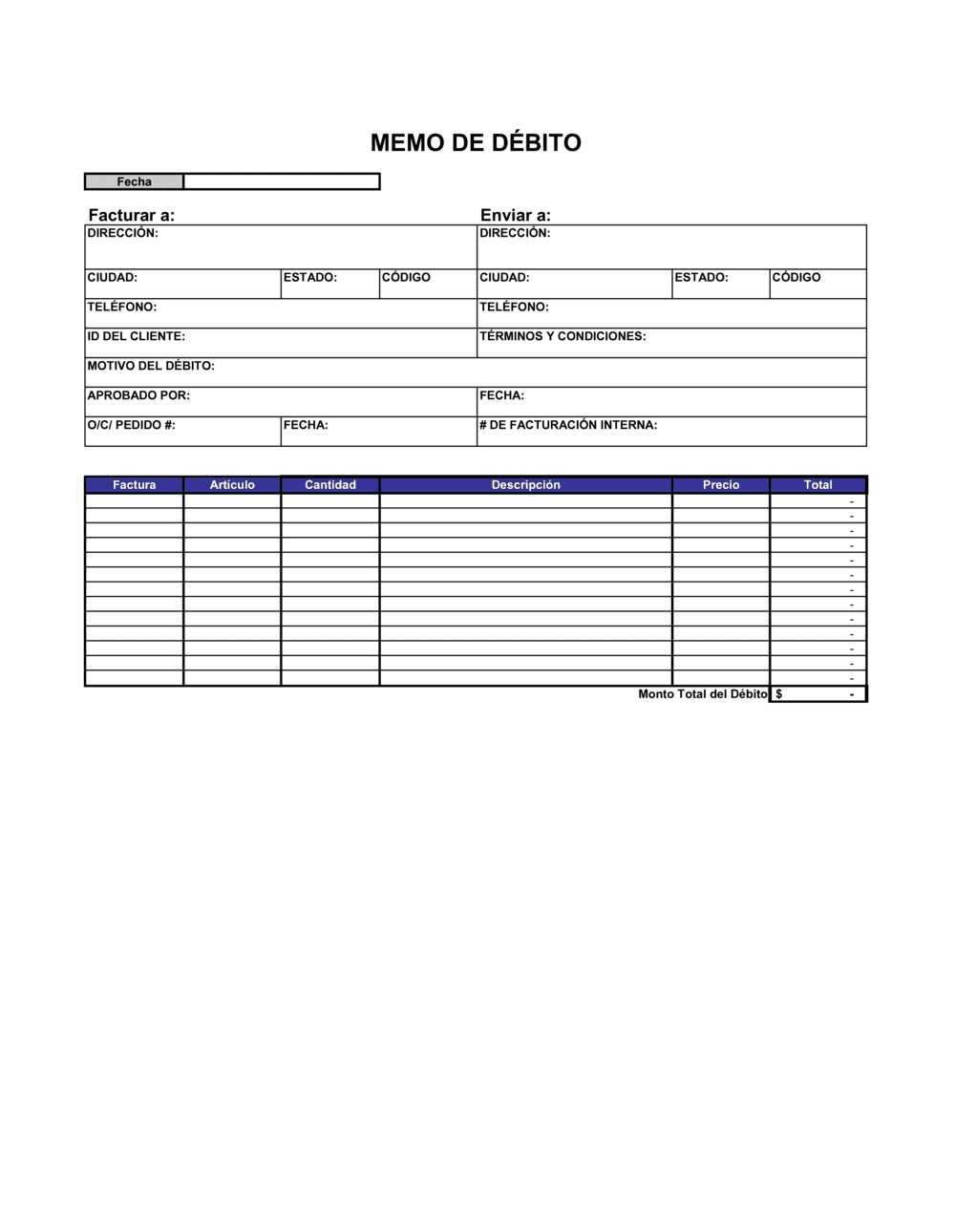 Business-in-a-Box's Memo de débito