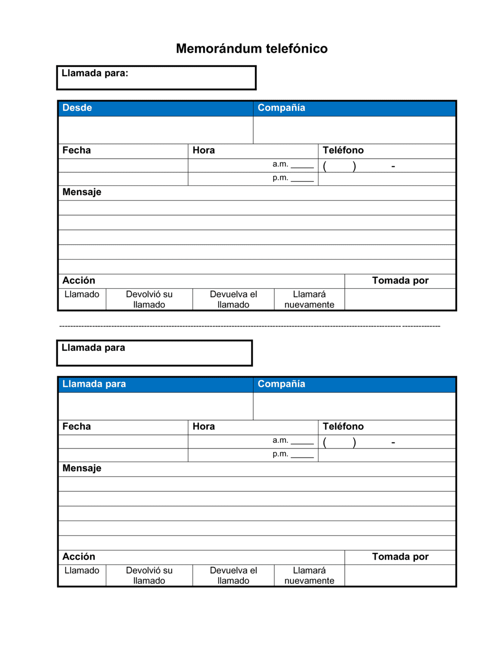 Memo telefónico | Business-in-a-Box™