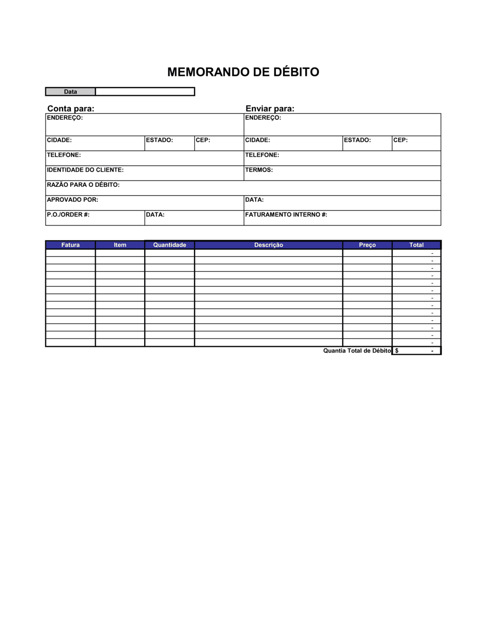 Business-in-a-Box's Memorando de Débito