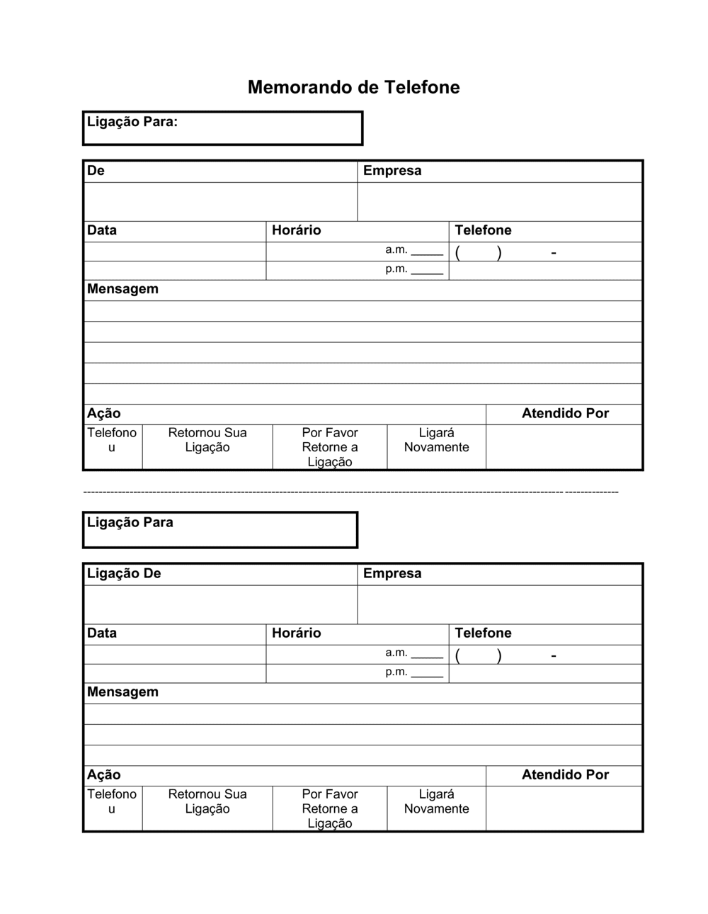 Memorando Telefônico Modelo (Word & PDF) - Teste grátis