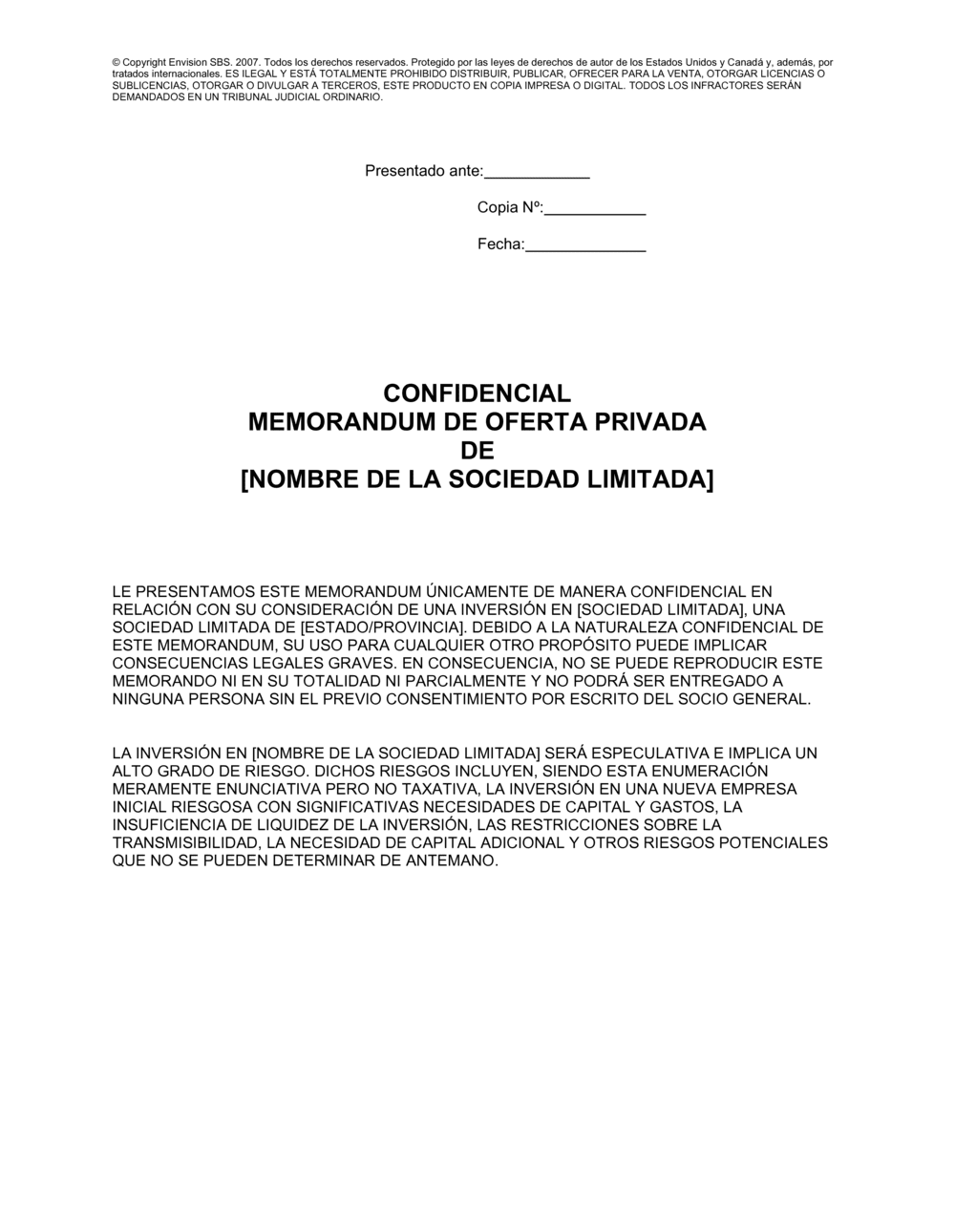 Business-in-a-Box's Memorándum de colocación privada