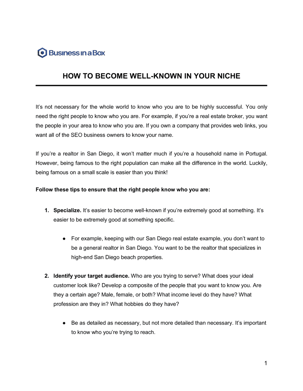 Business-in-a-Box's Micro Famous How To Become Well Known In Your Niche Template