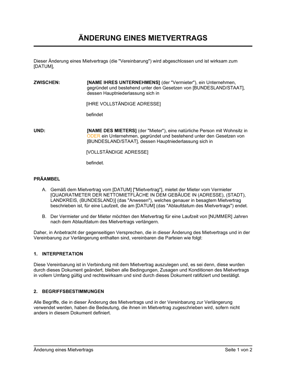 Business-in-a-Box's Mietvertrags