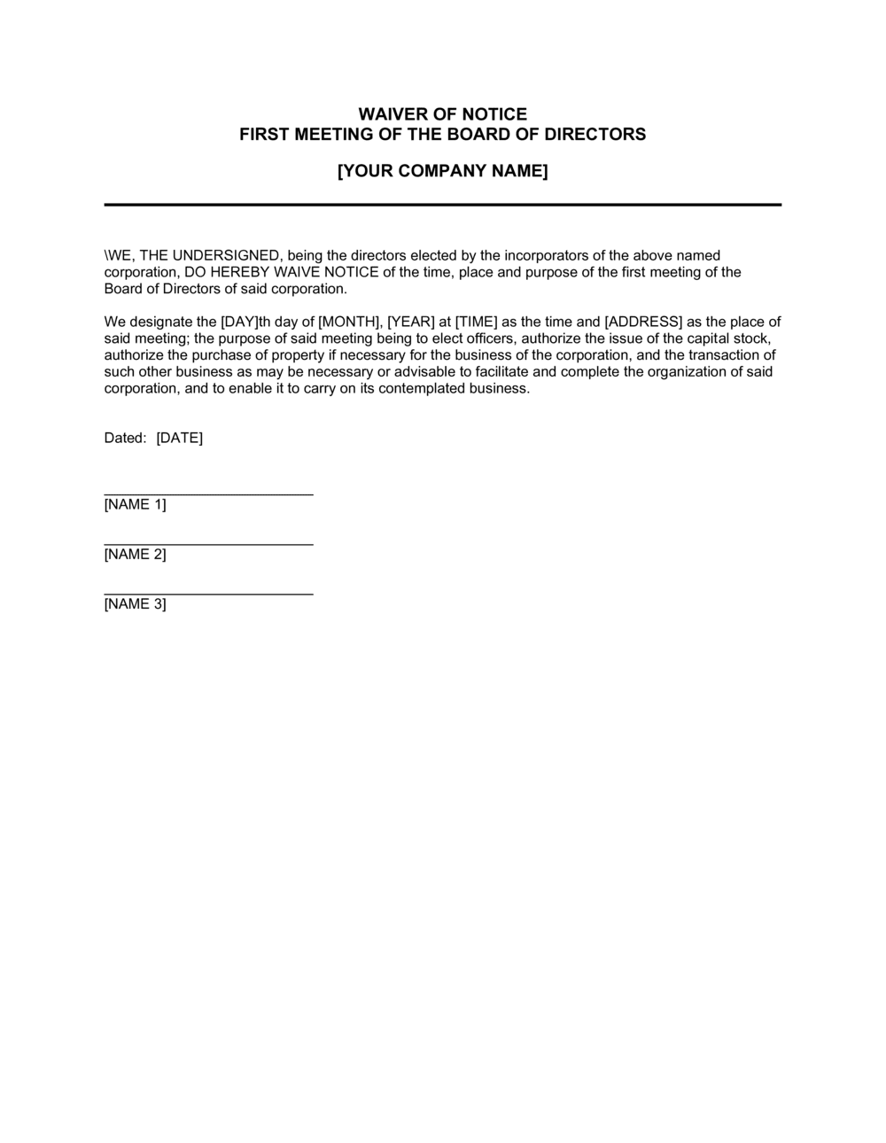 Board Of Directors Meeting Minutes Template Doc For Your Needs