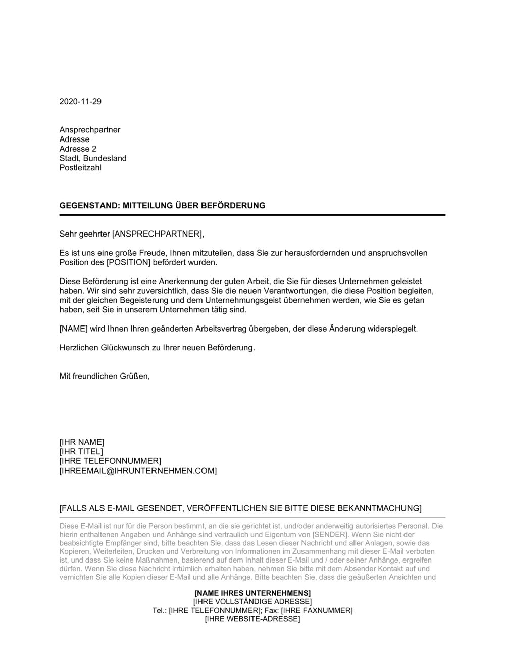 Business-in-a-Box's Mitteilung über Beförderung