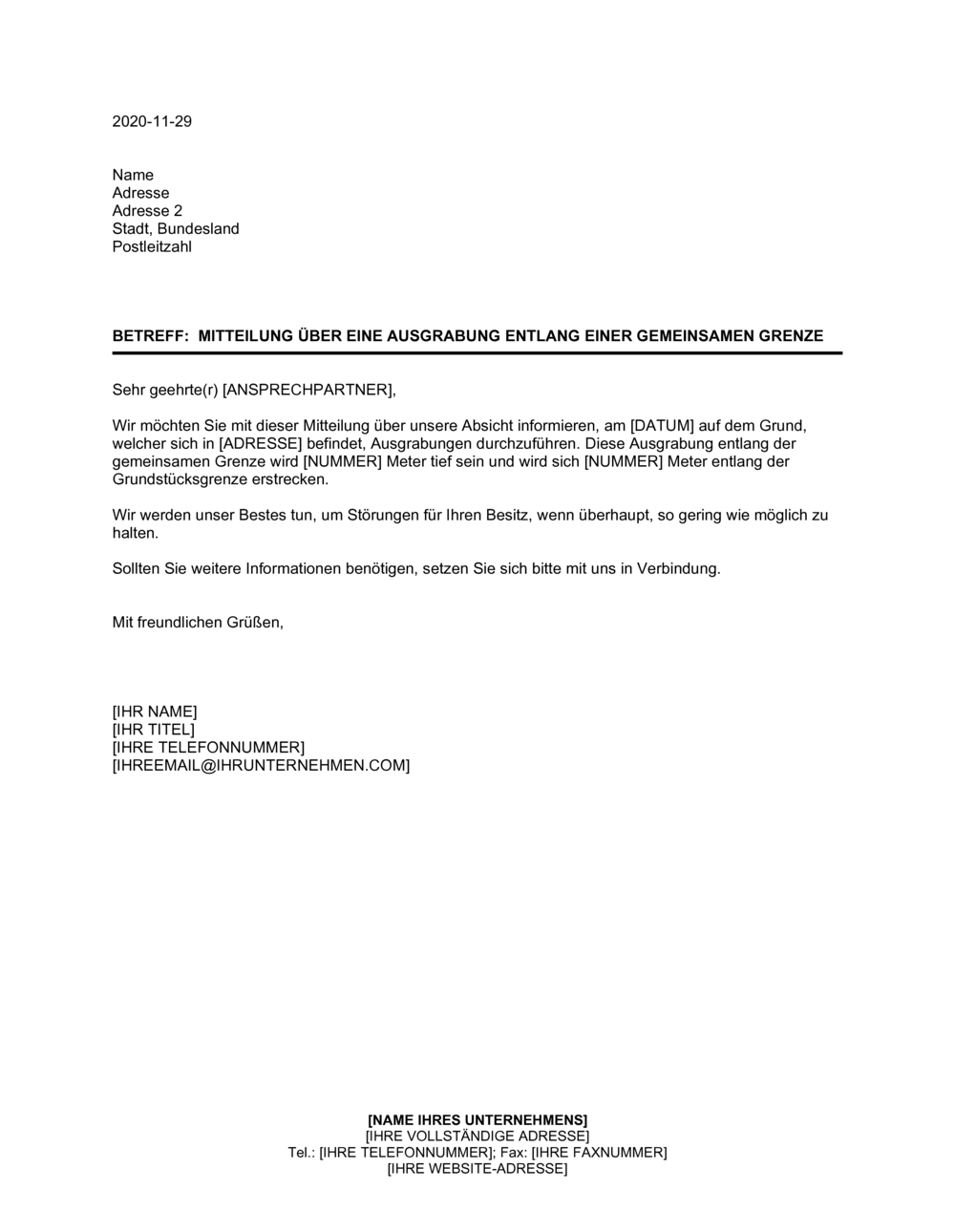 Business-in-a-Box's Mitteilung über eine Ausgrabung entlang einer gemeinsamen Grenze
