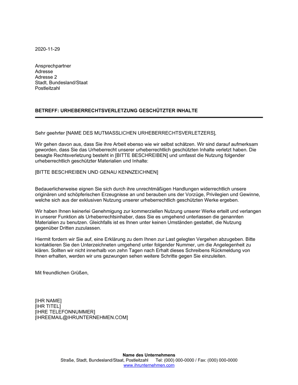 Business-in-a-Box's Mitteilung über eine Rechtsverletzung von urheberrechtlich geschützter Arbeit