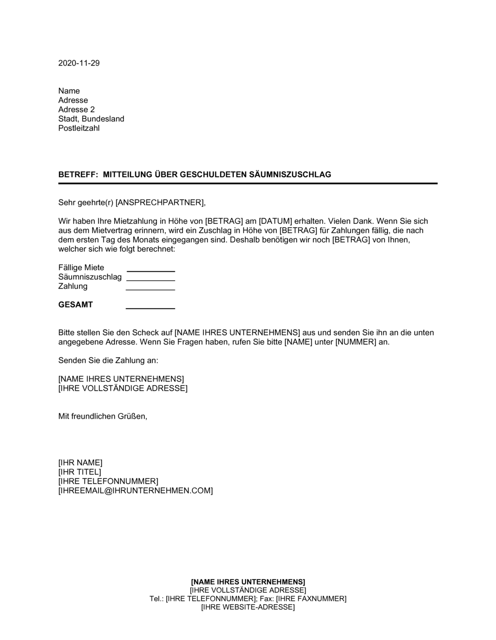 Business-in-a-Box's Mitteilung über geschuldeten Säumniszuschlag
