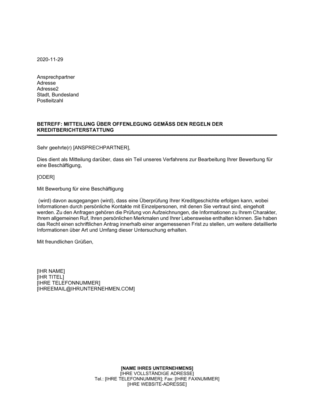 Business-in-a-Box's Mitteilung über Offenlegung gemäß den Regeln der