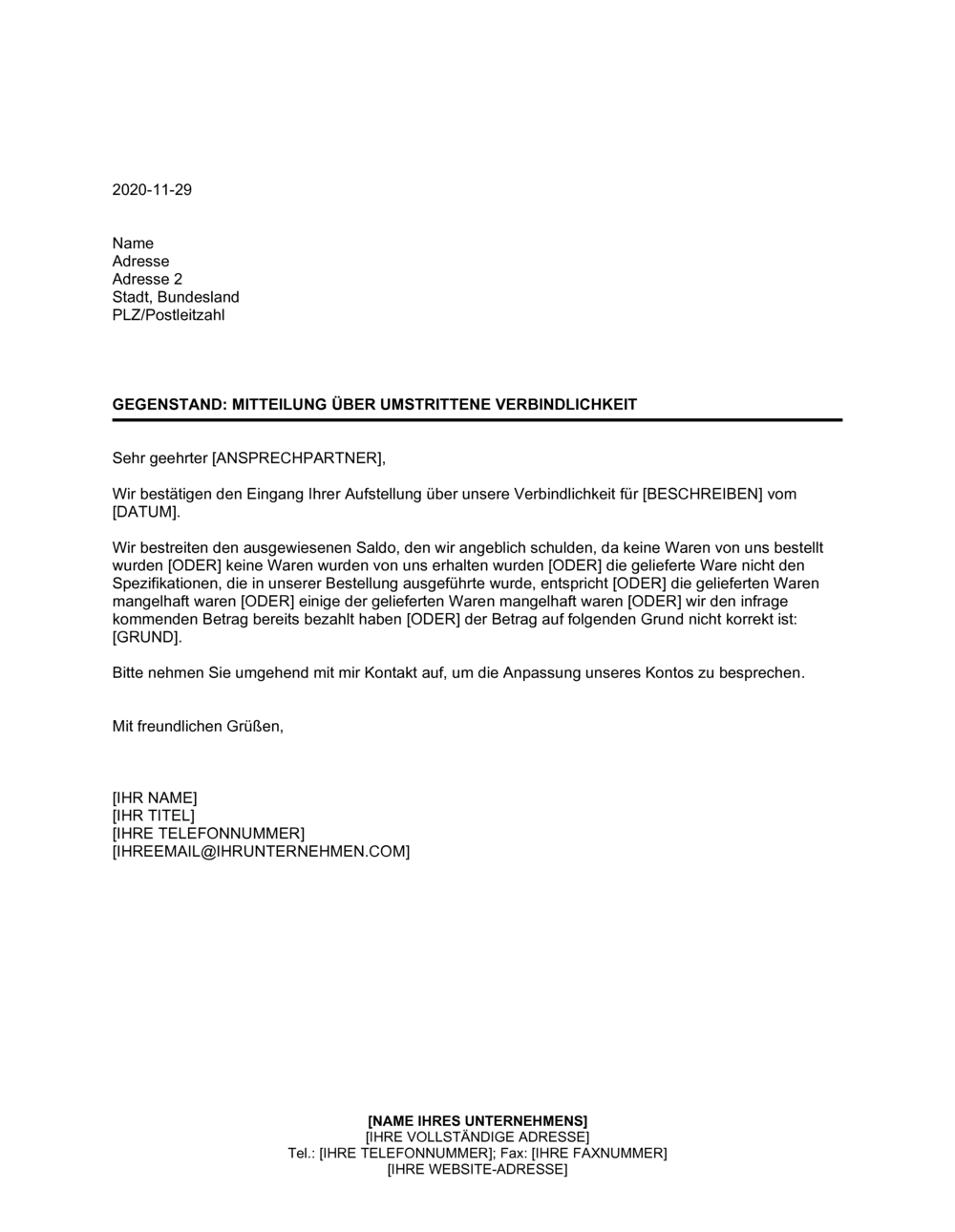 Business-in-a-Box's Mitteilung über umstrittene Verbindlichkeit