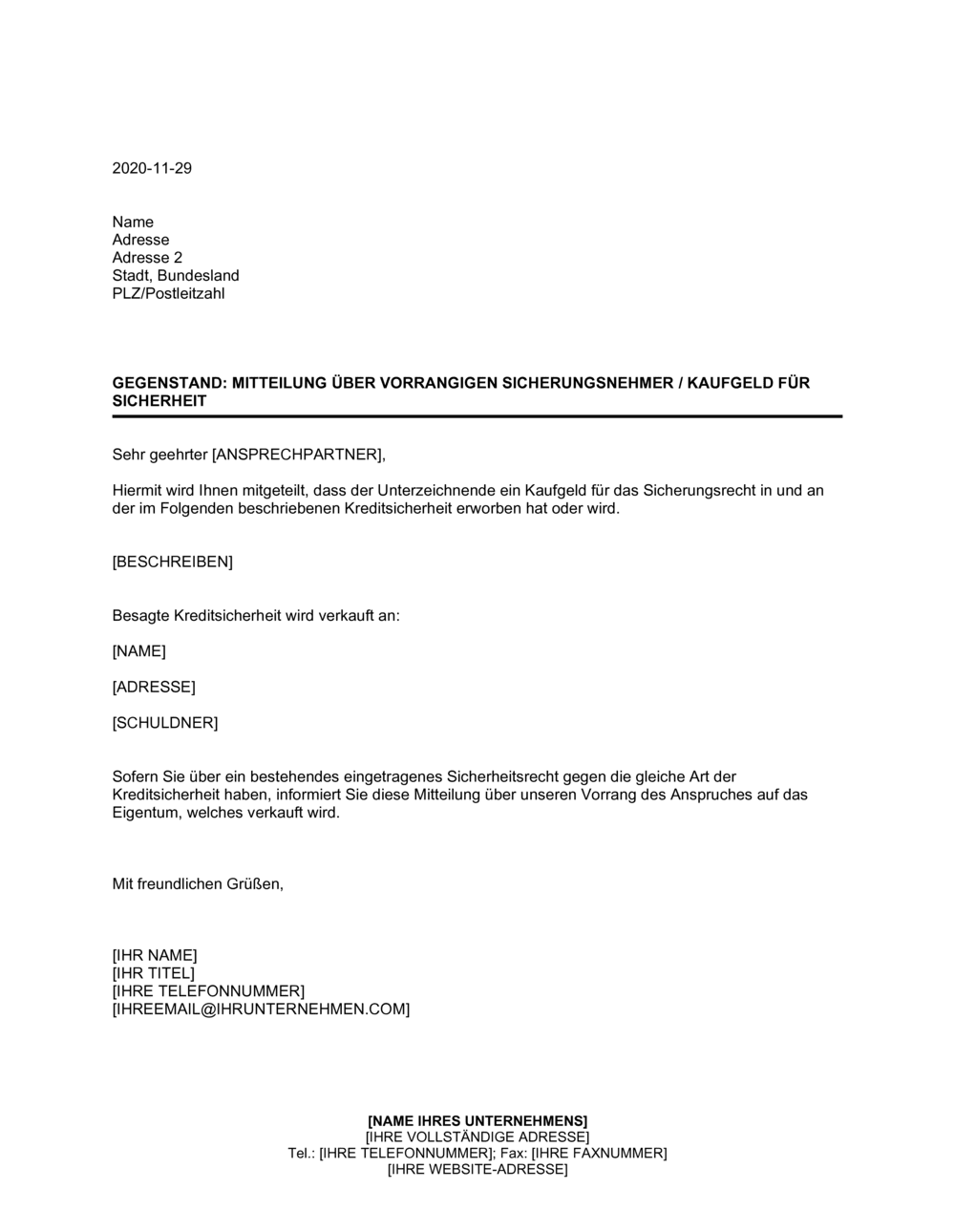 Business-in-a-Box's Mitteilung über vorrangigen Sicherheitsnehmer