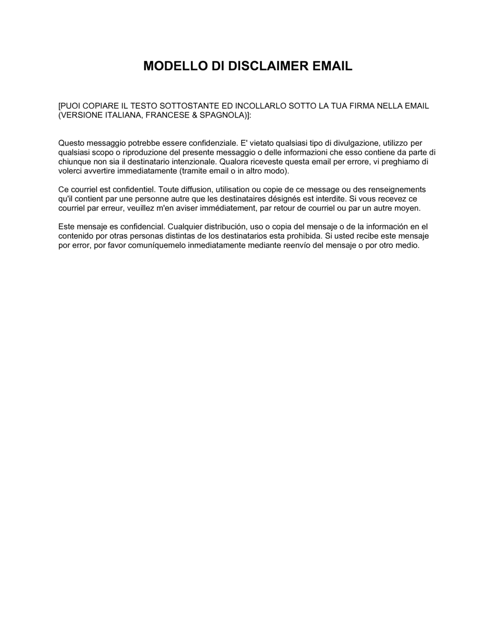 Business-in-a-Box's Modello di disclaimer email