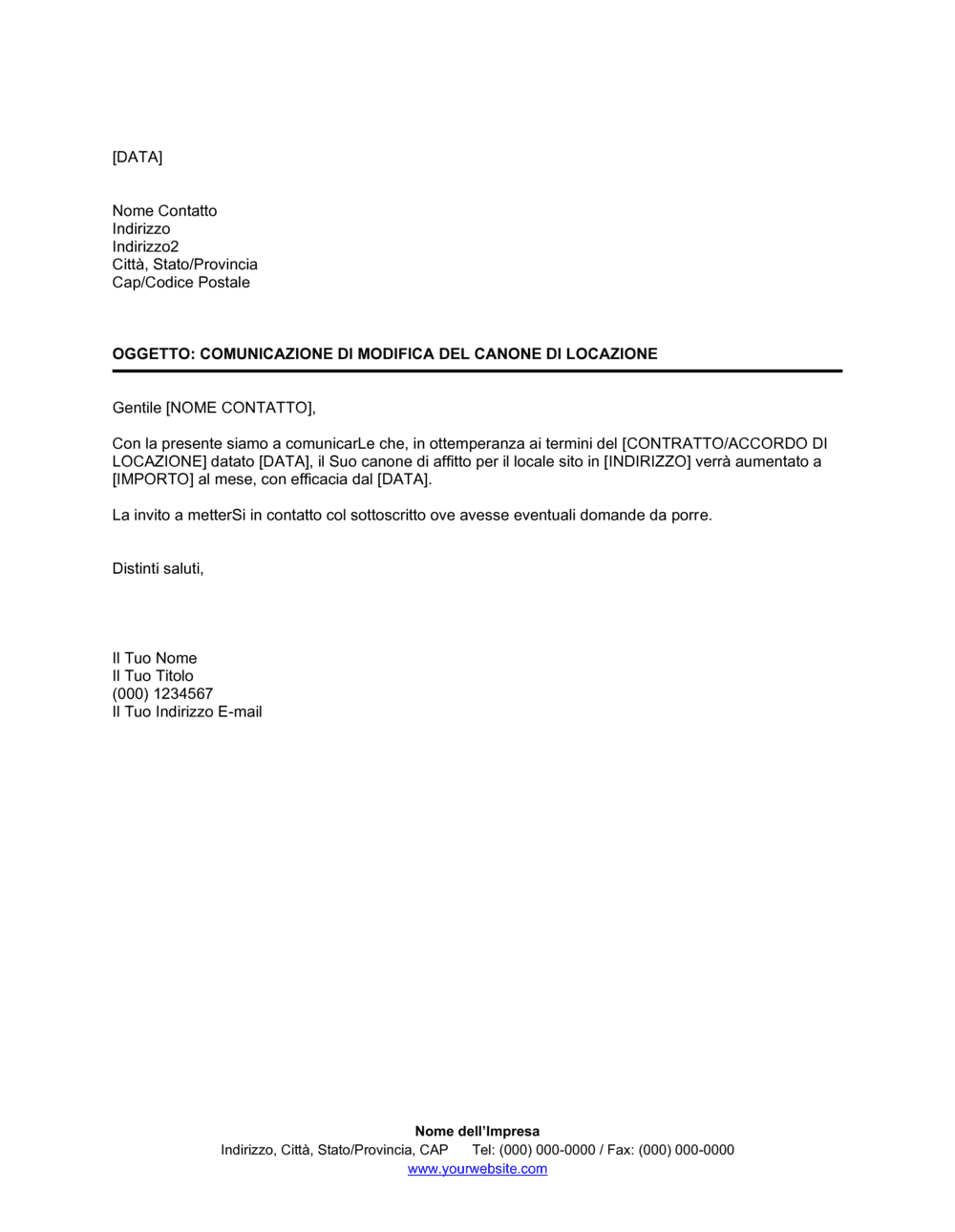 Business-in-a-Box's Modifica del canone di locazione