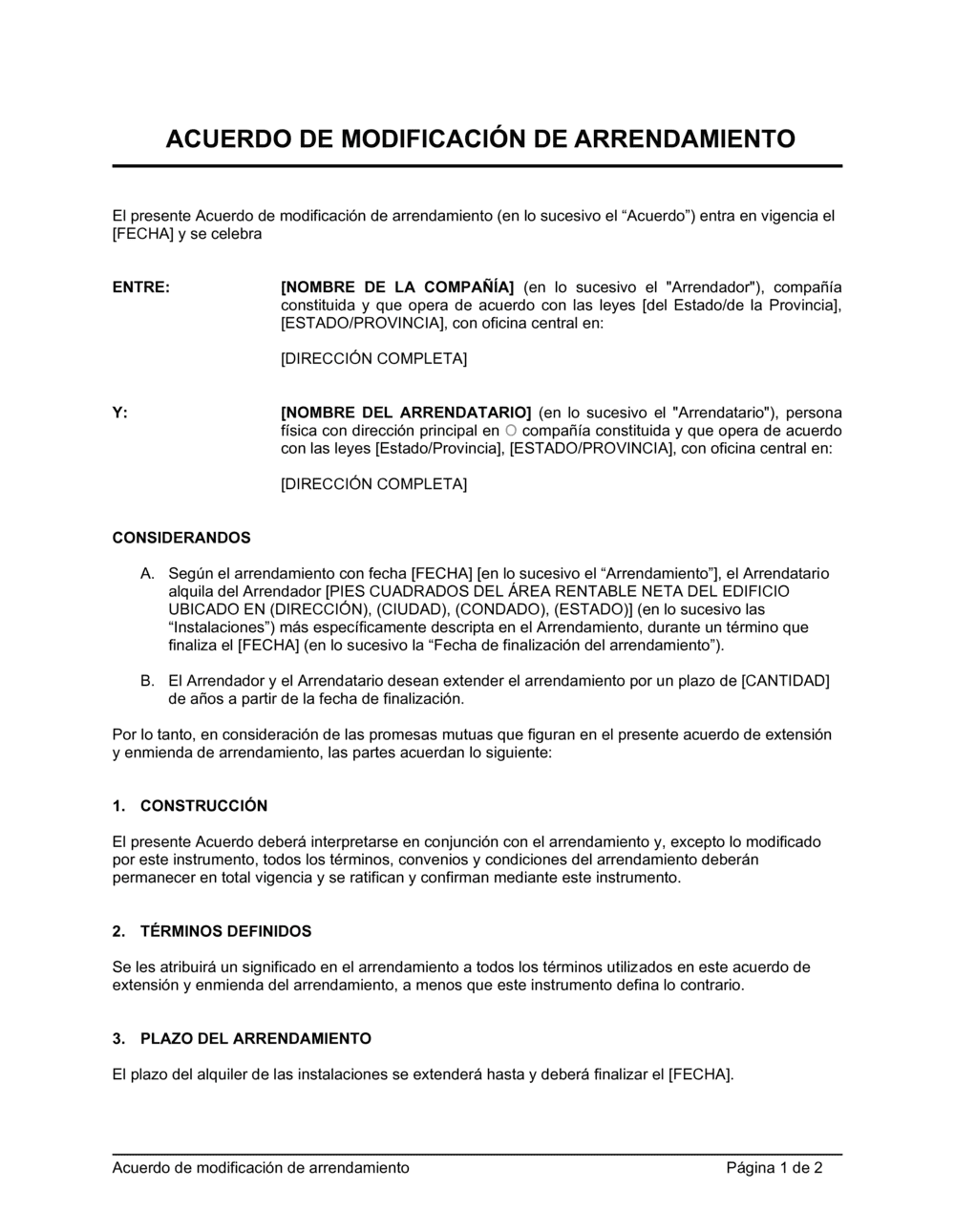 Business-in-a-Box's Modificación de arrendamiento