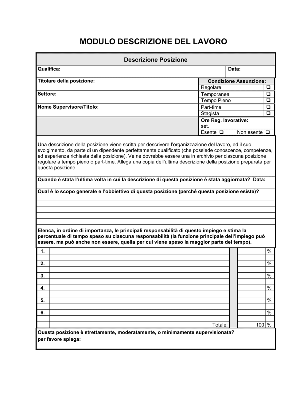 Business-in-a-Box's Modulo descrizione del lavoro