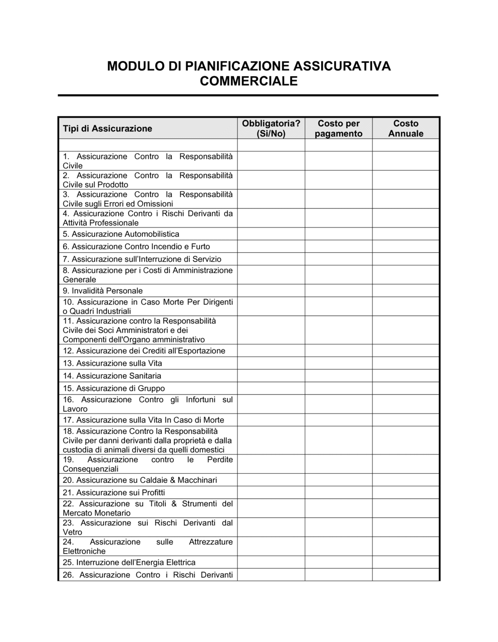 Business-in-a-Box's Modulo di pianificazione assicurativa commerciale