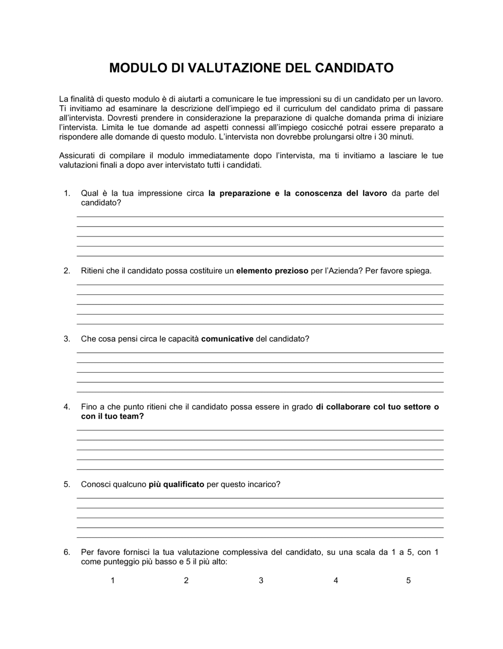 Business-in-a-Box's Modulo di valutazione del candidato domande