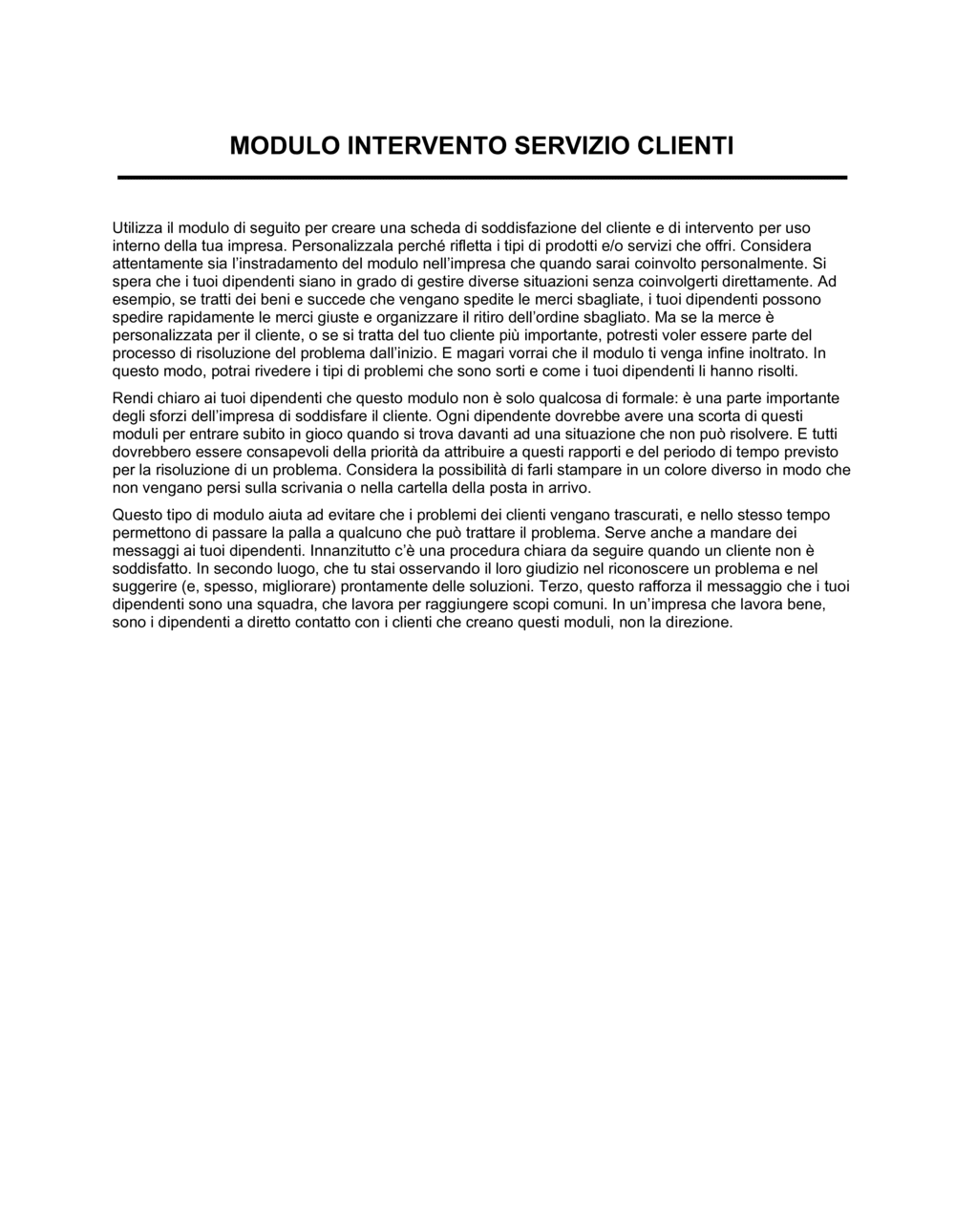 Business-in-a-Box's Modulo intervento servizio clienti