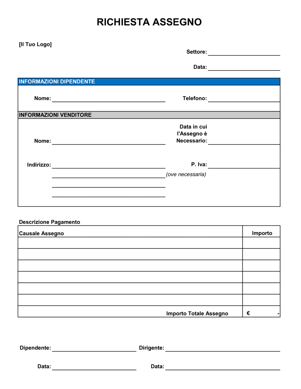 Business-in-a-Box's Modulo richiesta assegno