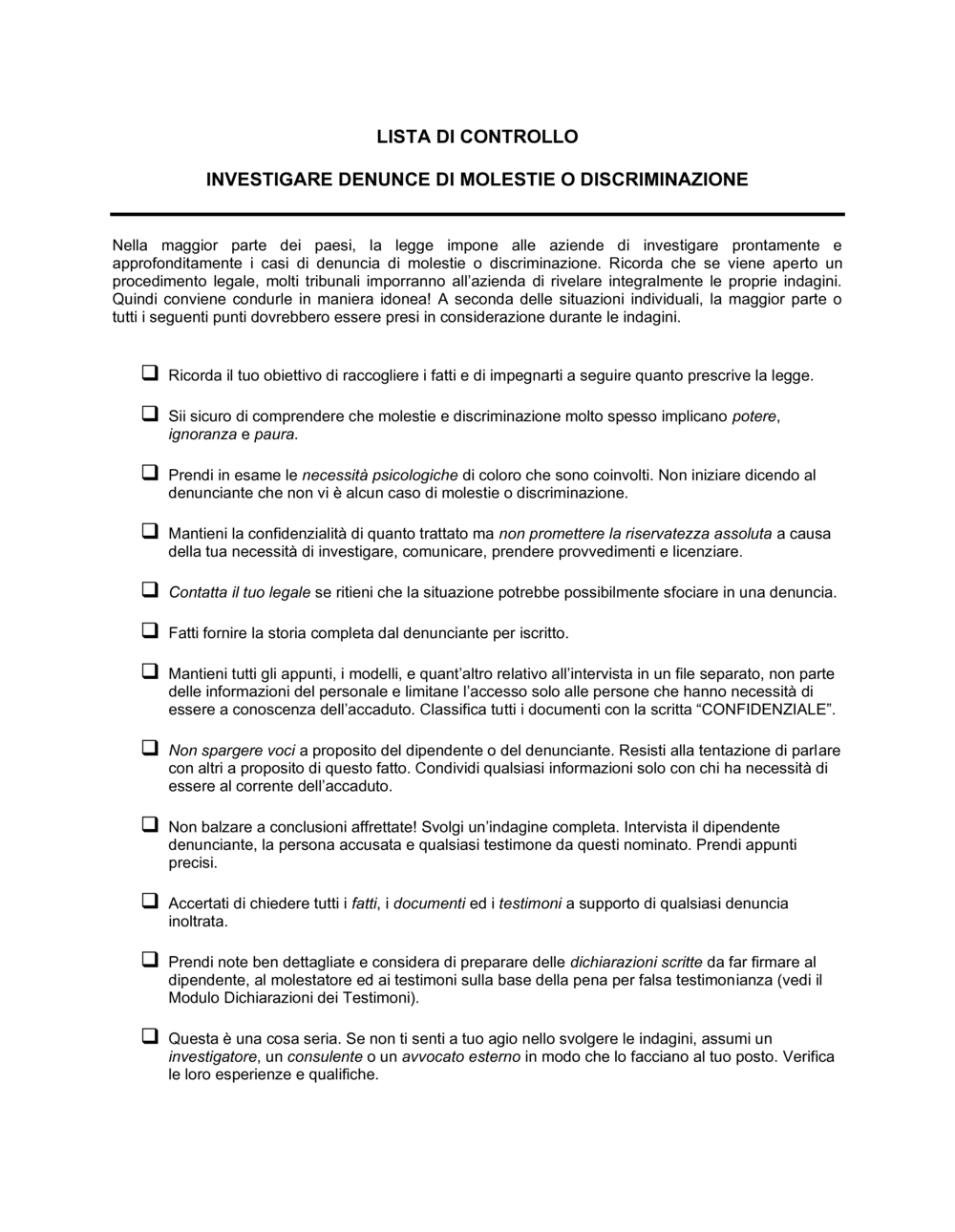 Business-in-a-Box's Molestie o discriminazione