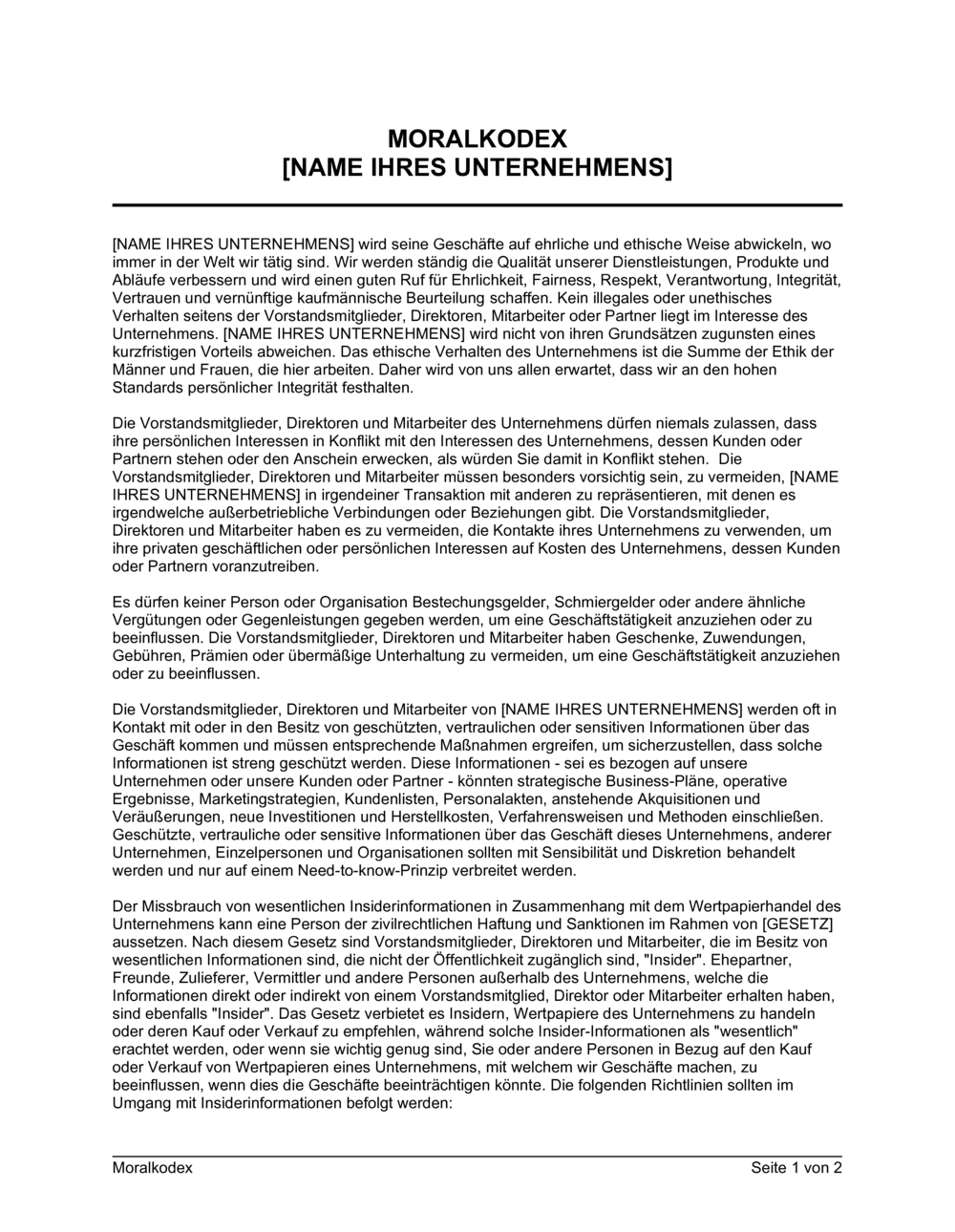 Business-in-a-Box's Moralkodex