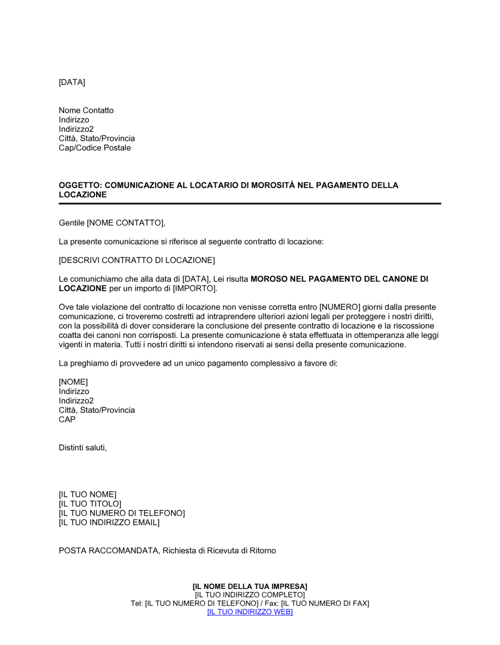 Business-in-a-Box's Morosita nel pagamento della locazione