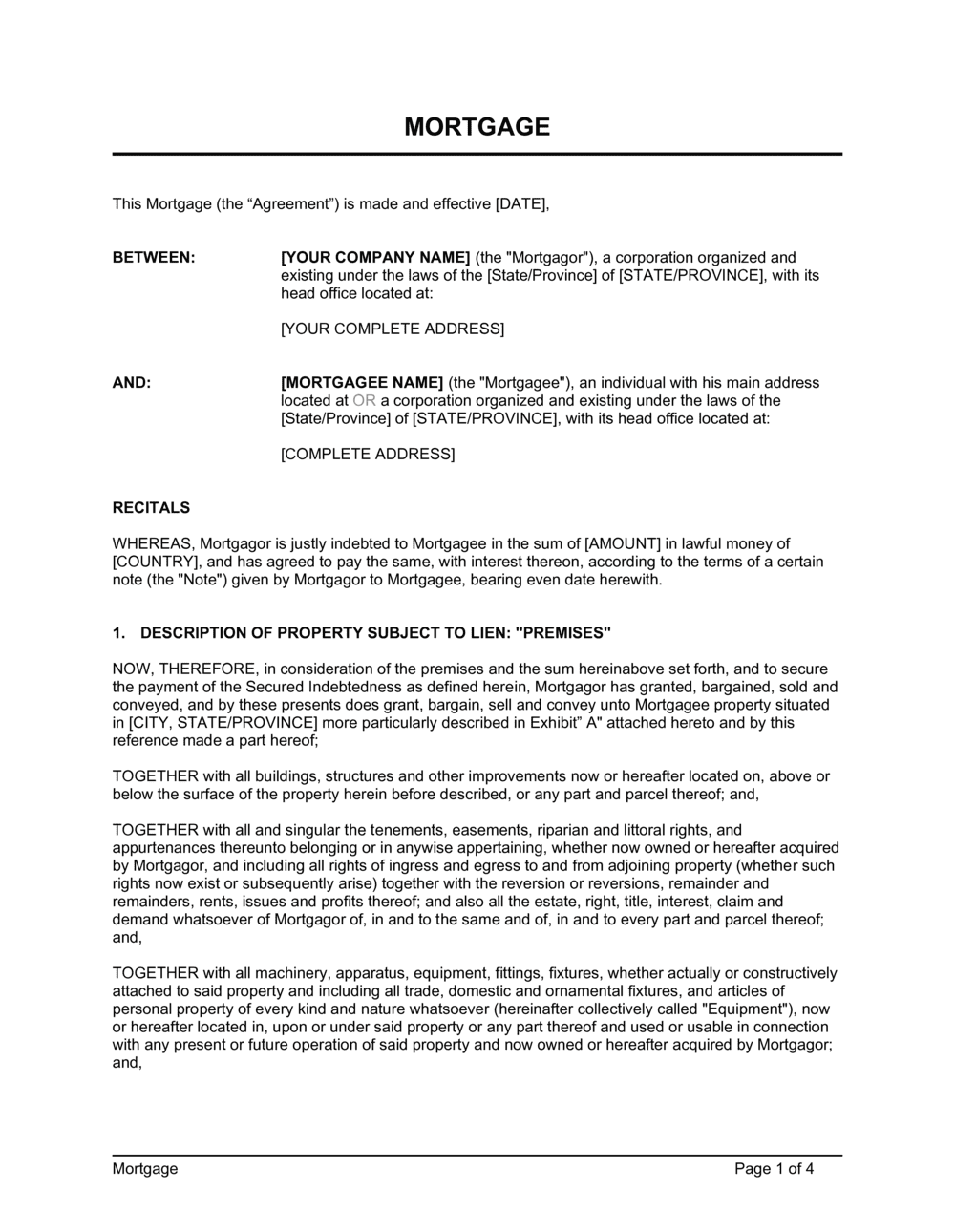 assignment of mortgage template